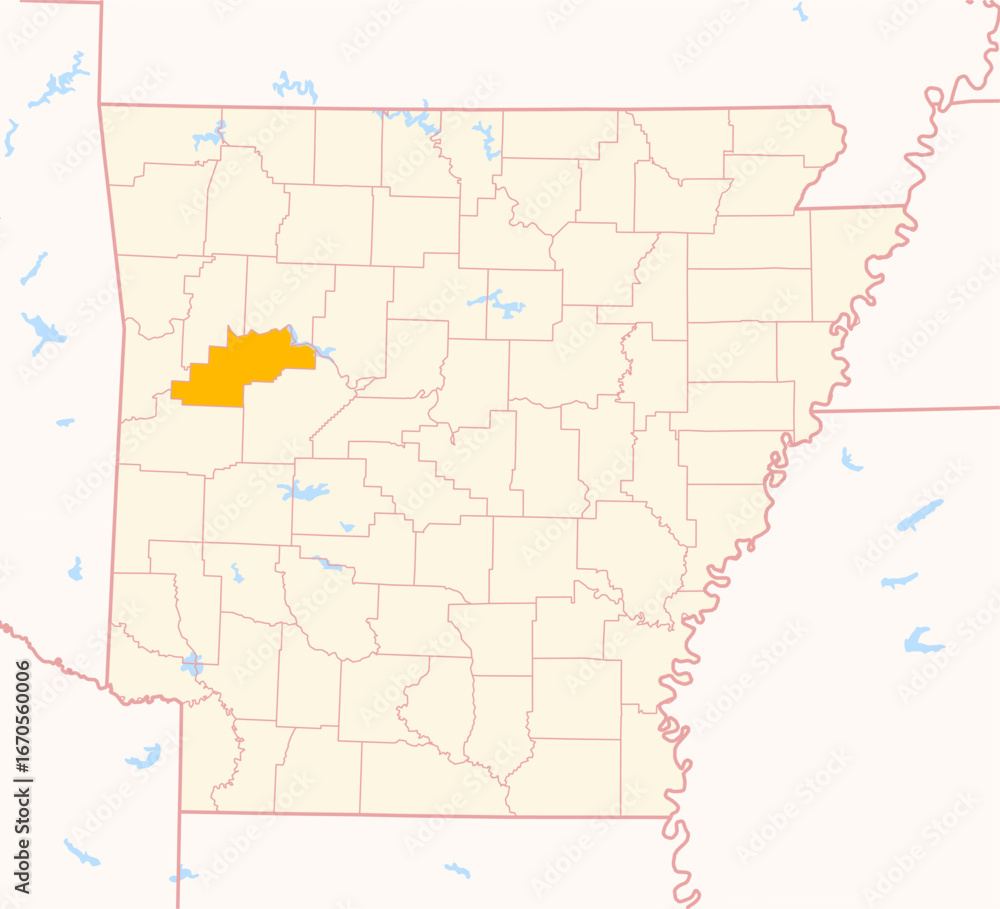 Fototapeta premium Map of the County Logan (Arkansas, US) showing the Federal State with the highlighted County