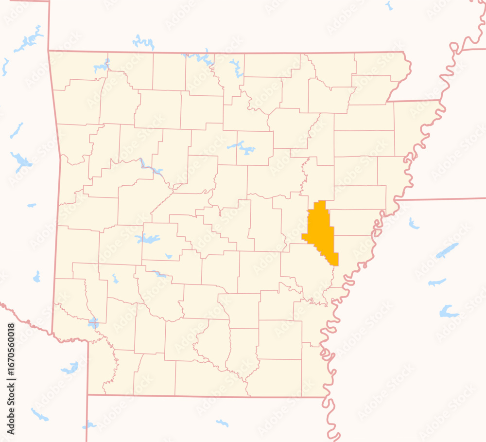 Fototapeta premium Map of the County Monroe (Arkansas, US) showing the Federal State with the highlighted County