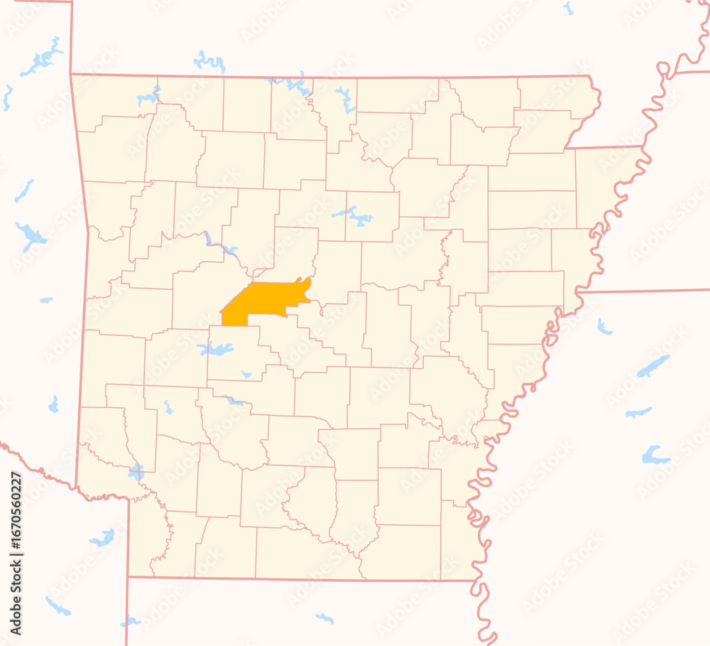 Fototapeta premium Map of the County Perry (Arkansas, US) showing the Federal State with the highlighted County
