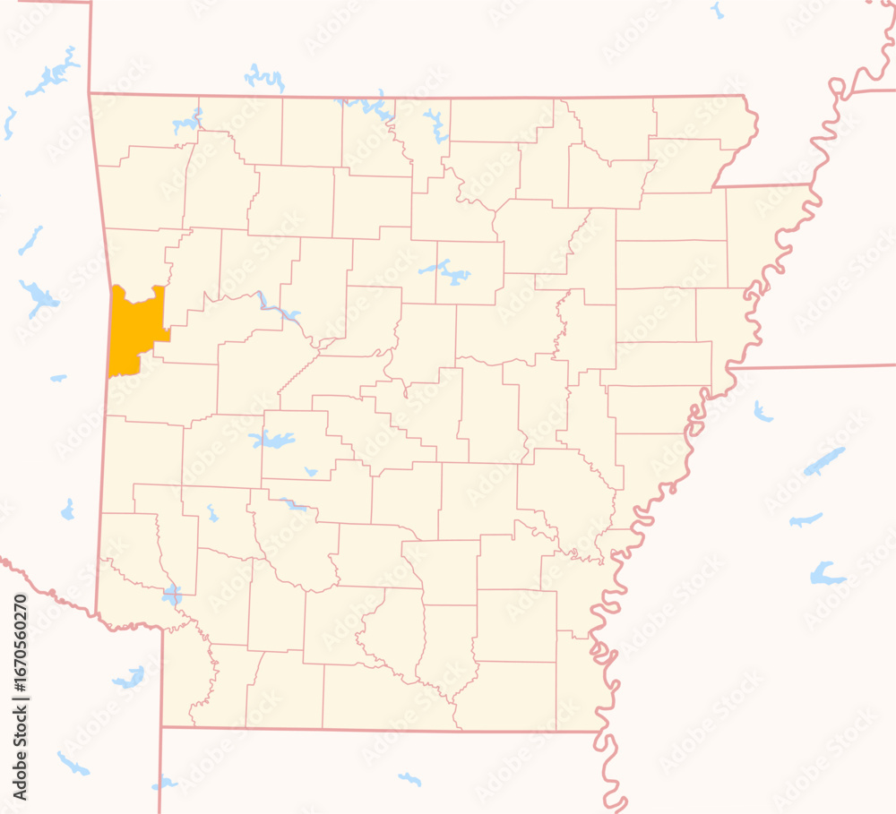 Fototapeta premium Map of the County Sebastian (Arkansas, US) showing the Federal State with the highlighted County