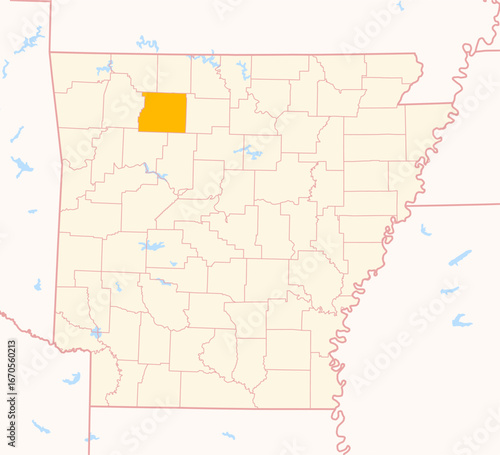 Map of the County Newton (Arkansas, US) showing the Federal State with the highlighted County
