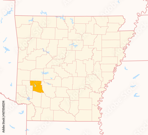 Map of the County Pike (Arkansas, US) showing the Federal State with the highlighted County