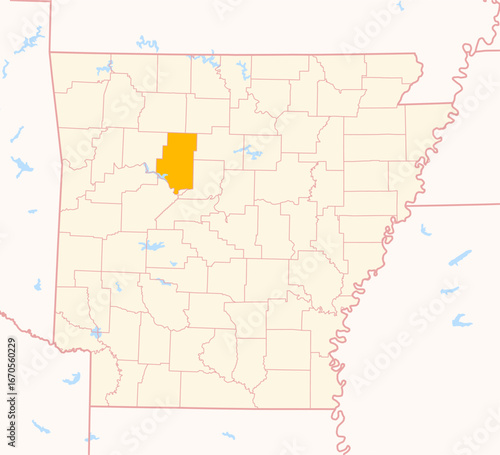Map of the County Pope (Arkansas, US) showing the Federal State with the highlighted County