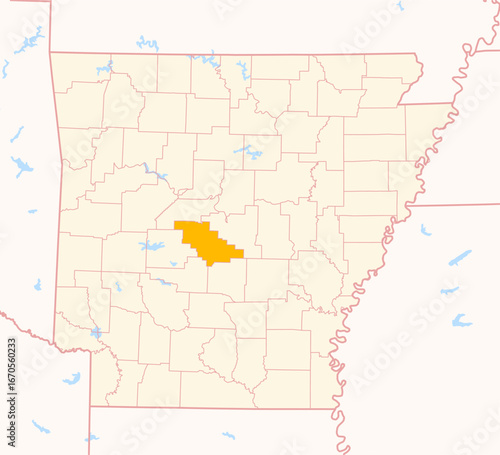 Map of the County Saline (Arkansas, US) showing the Federal State with the highlighted County