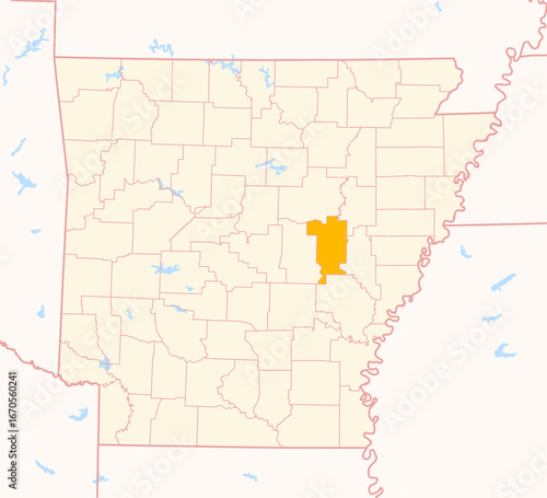 Map of the County Prairie (Arkansas, US) showing the Federal State with the highlighted County