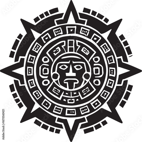 Aztec Sun Stone silhouette vector
