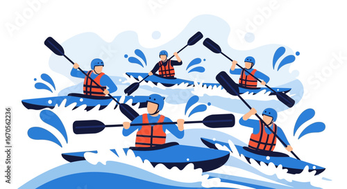 Team Of People Experiencing The Thrill Of Kayaking On A Water Surface