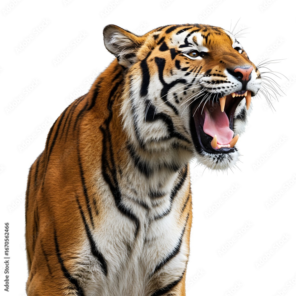 Naklejka premium A majestic tiger roaring, showcasing its powerful presence