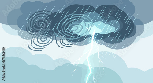 Stormy Weather And Electric Strike Illustrative Flat Design Concept