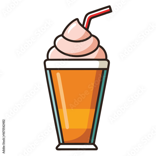 Refreshing orange drink with whipped cream and straw