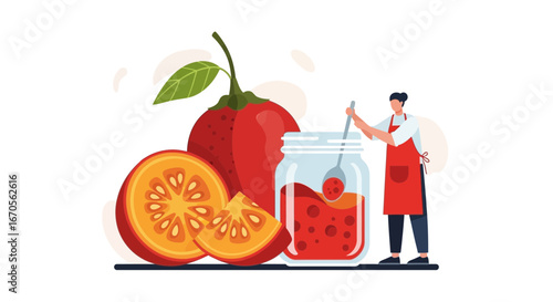 Tamarillo Fruit Preparing Marmalade Concept And Illustration For Healthy Food
