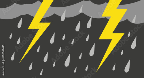 Stormy Weather Illustration Featuring Rain Clouds and Flashes of Lightning
