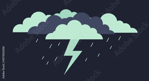 Stormy Weather With Clouds Rain And Lightning Minimalist Design Concept
