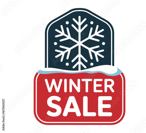 Winter sale badge vector with snowflake symbol design isolated on white background for seasonal promotion graphics