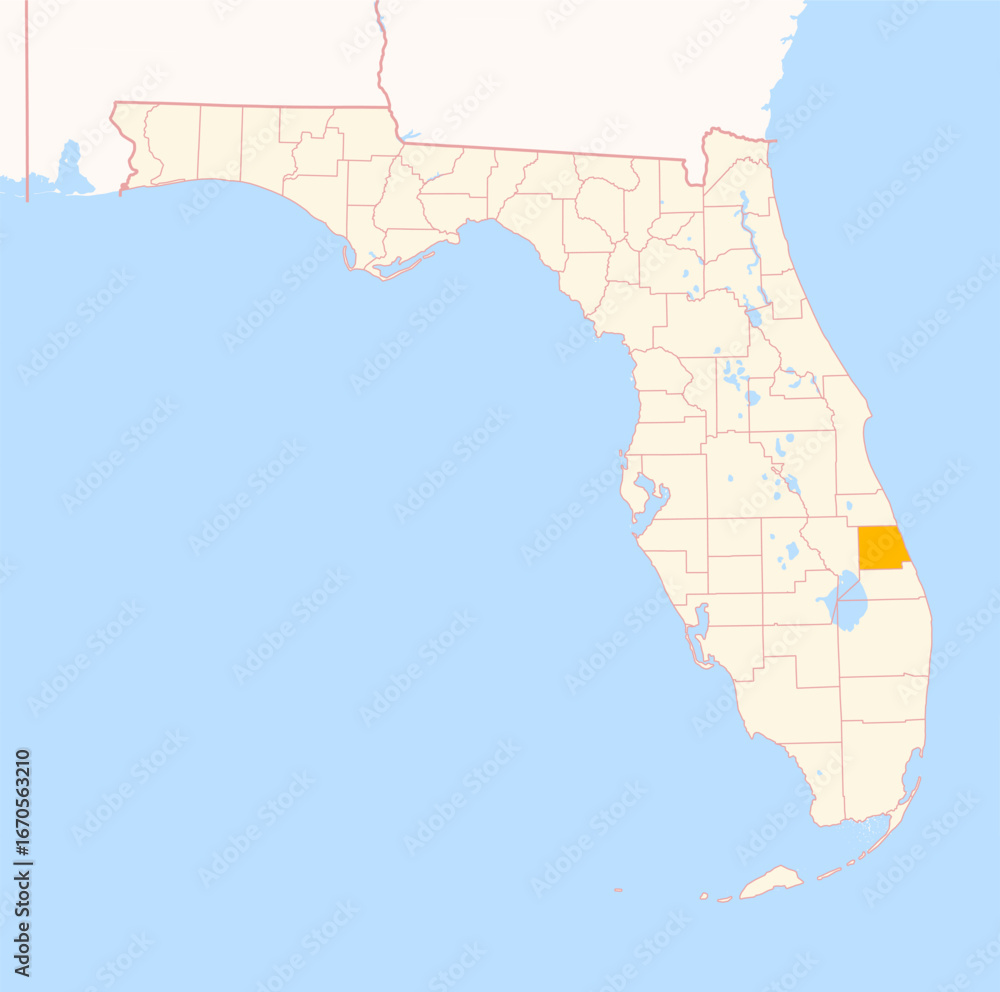 Fototapeta premium Map of the County St. Lucie (Florida, US) showing the Federal State with the highlighted County