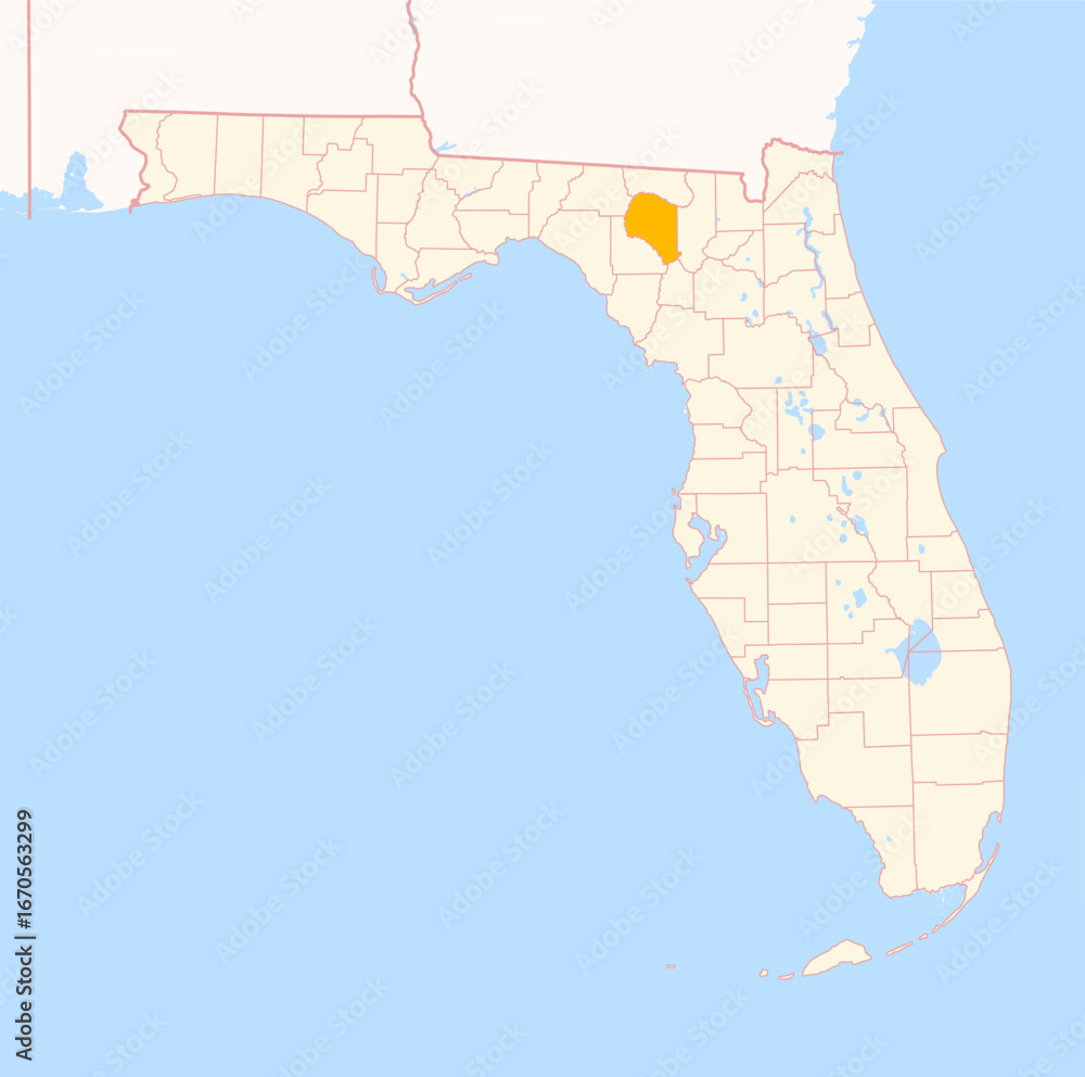 Fototapeta premium Map of the County Suwannee (Florida, US) showing the Federal State with the highlighted County