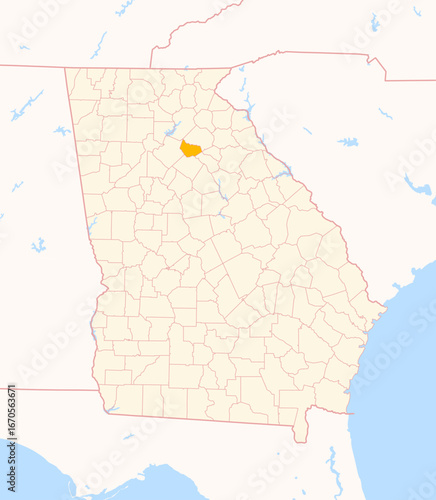 Map of the County Barrow (Georgia, US) showing the Federal State with the highlighted County