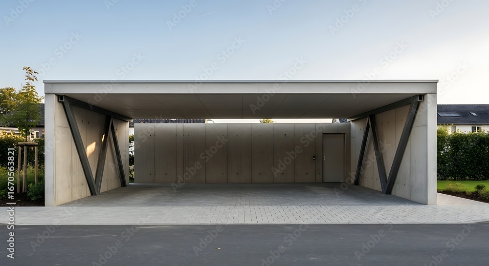 Obraz premium Modern Concrete Carport Architecture and Design.