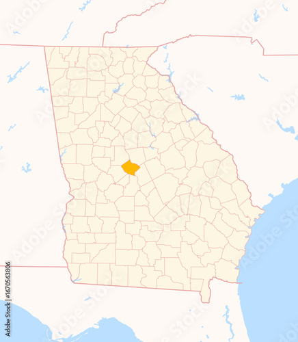 Map of the County Bibb (Georgia, US) showing the Federal State with the highlighted County