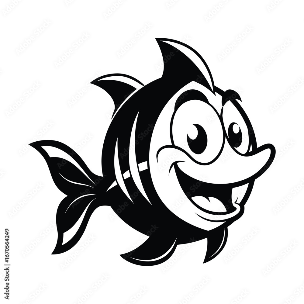 Fototapeta premium Whimsical cartoon fish with big eyes and a wide grin