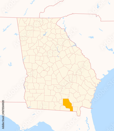 Map of the County Clinch (Georgia, US) showing the Federal State with the highlighted County