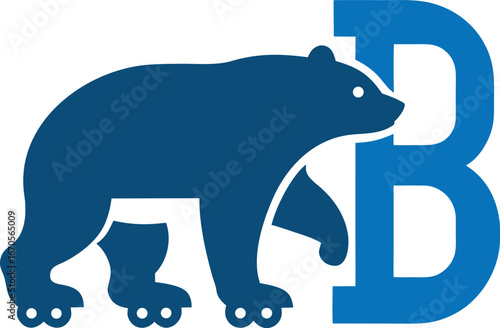 Blue bear and a letter B form a single cohesive shape together