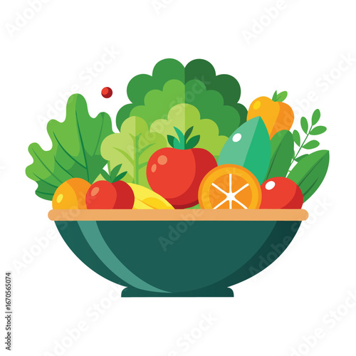 Healthy fresh salad bowl with assorted fruits and vegetables