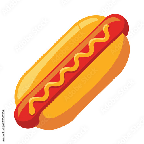 Delicious hot dog with mustard on a white background