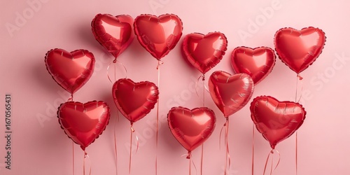 Red Heart Balloons on Pink ...