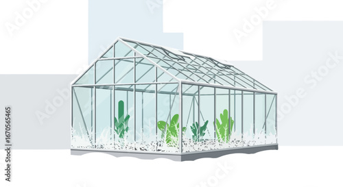 Stylish Glass Greenhouse With Plants And White Decorative Gravel Interior Design