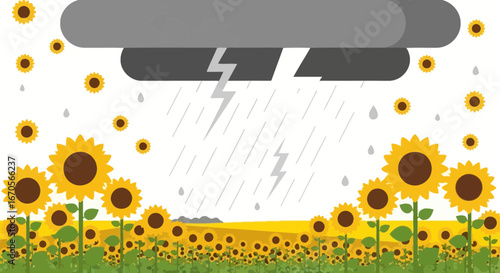 Sunflowers Field Weathering The Storm In an Animated Vector Graphics Style