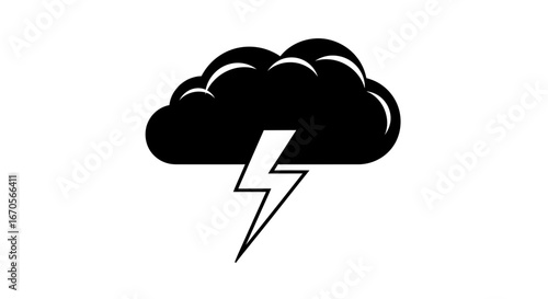 Stylized Dark Stormy Cloud With Single Bolt Suitable For Weather Apps