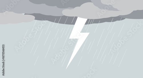 Stylized depiction of a thunderstorm with rain and lightning, symbolizing severe weather and its impact on nature and environment