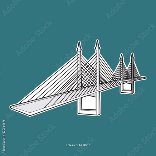 Vector illustration of Penang Bridge, an iconic bridge connects Penang Island to Penang Mainland