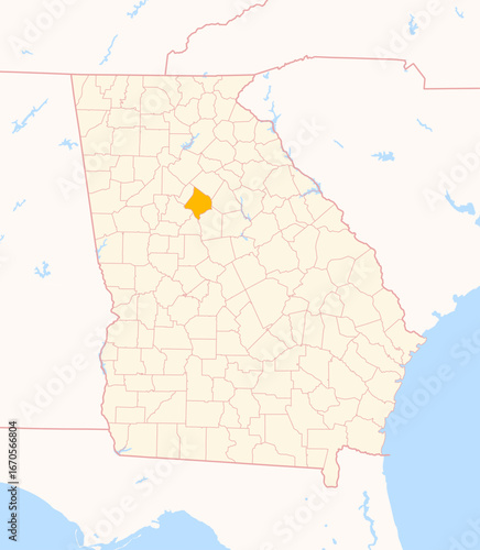 Map of the County Newton (Georgia, US) showing the Federal State with the highlighted County