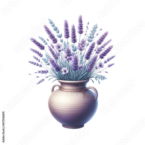3D lavender vase isolated on white background