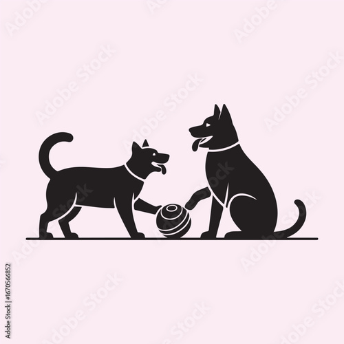 Joyful silhouette of a cat and dog playing with a ball in a park setting