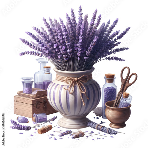 3D lavender vase isolated on white background