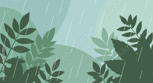 Subtle Rainfall Through Verdant Foliage Creates a Peaceful Forest Ambiance