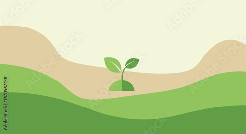 Stylized minimalist illustration showcasing a young plant sprouting from the ground