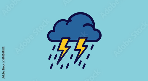 Stylized Weather Icon Featuring Dark Cloud Heavy Rain And Bright Yellow Lightning