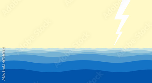 Stylized Waterscape With Impending Lightning Bolt Threatening Ocean Surface