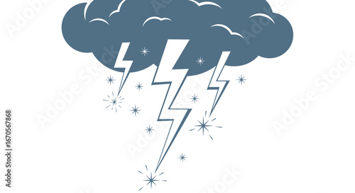 Stylized weather icon depicting a stormy cloud with lightning and rain illustration