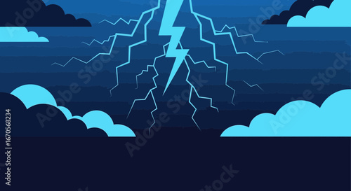 Stylized Thunderstorm Illustration With Striking Lightning and Dark Night Clouds