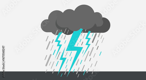 Stylized Thunderstorm Illustration Featuring Rain Lightning And A Dark Cloud
