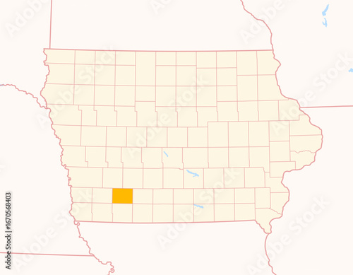 Map of the County Adams (Iowa, US) showing the Federal State with the highlighted County