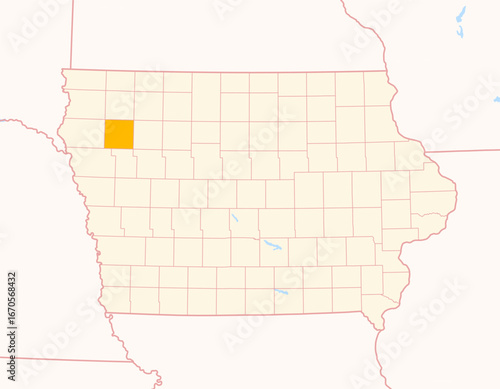 Map of the County Cherokee (Iowa, US) showing the Federal State with the highlighted County