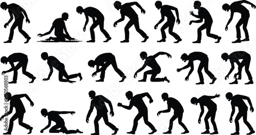 Silhouette of a zombie walking and crawling in different poses