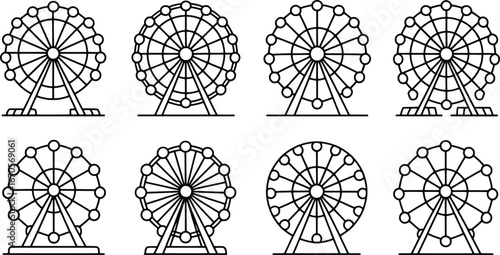 Collection of ferris wheel illustrations in a simple line art style