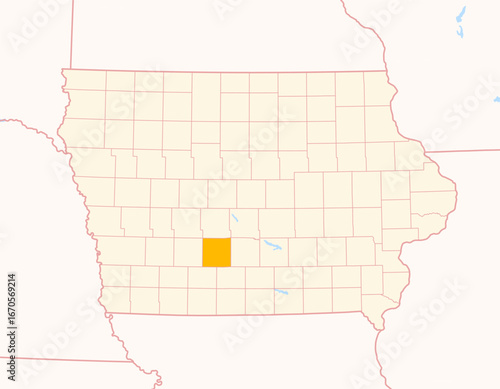Map of the County Madison (Iowa, US) showing the Federal State with the highlighted County